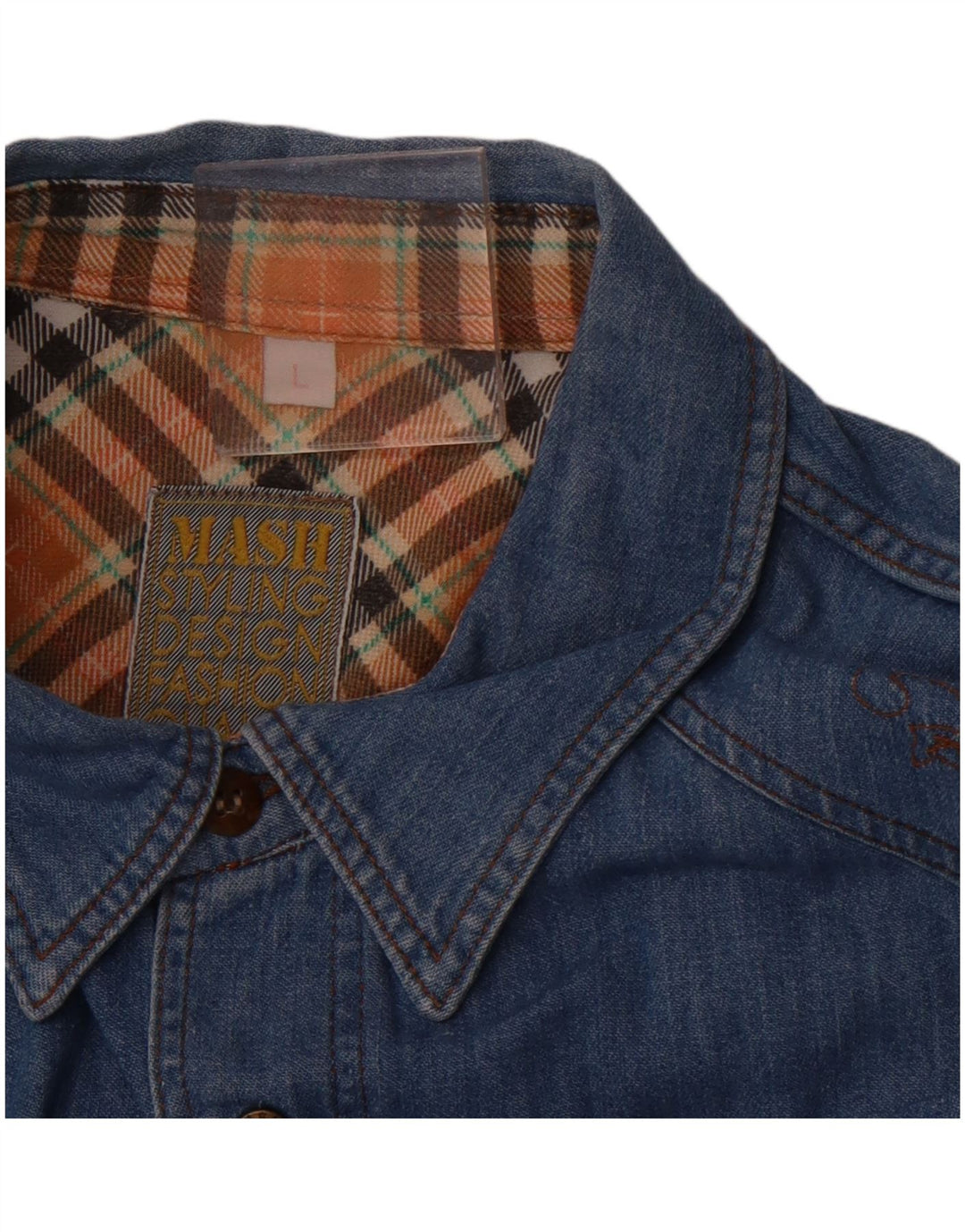 MASH Mens Denim Shirt Large Blue Floral