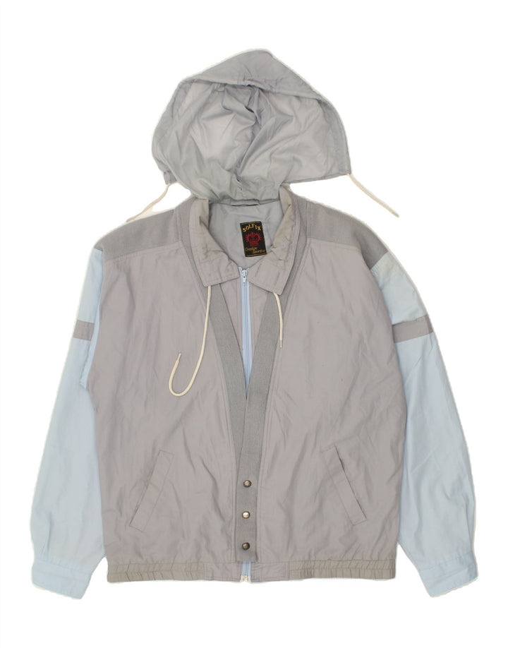 VINTAGE Mens Hooded Bomber Jacket IT 54 2XL Grey Colourblock Polyester Vintage Vintage and Second-Hand Vintage from Messina Hembry 