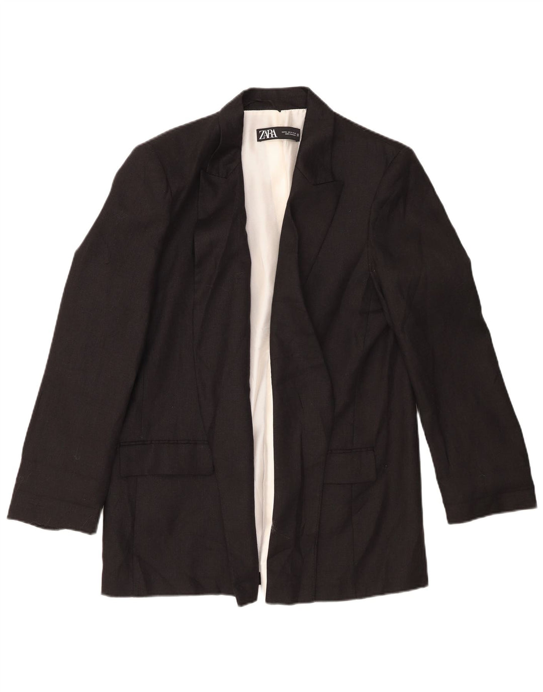 Zara Womens Open Blazer Jacke UK 18 XL Schwarz Leinen