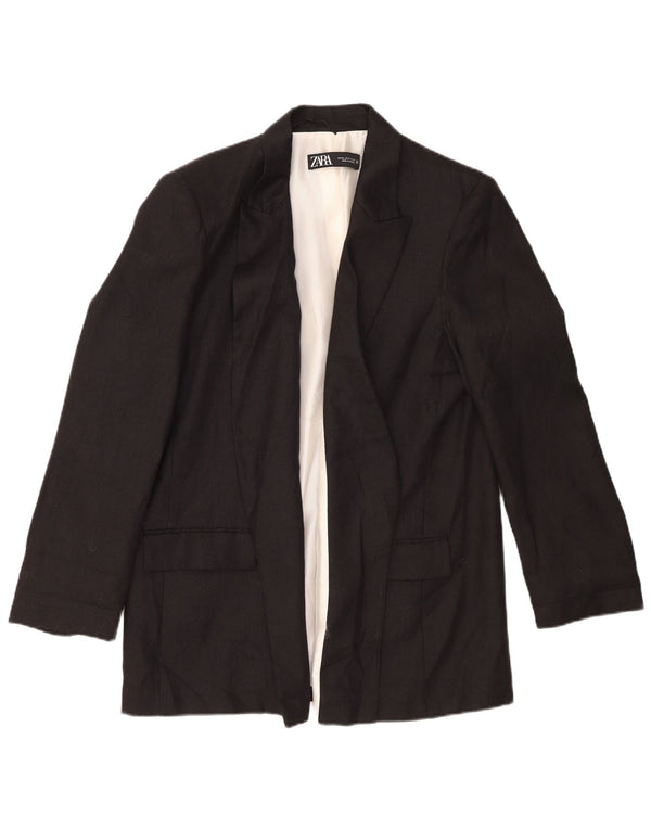 Zara Womens Open Blazer Jacke UK 18 XL Schwarz Leinen