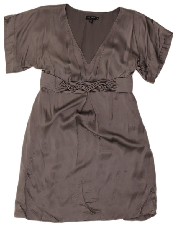 Ted Baker Empire-Kleid für Damen, Größe 3, mittelgraue Seide