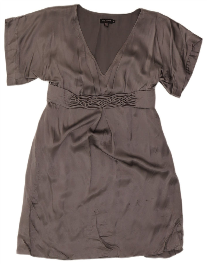 Ted Baker Empire-Kleid für Damen, Größe 3, mittelgraue Seide
