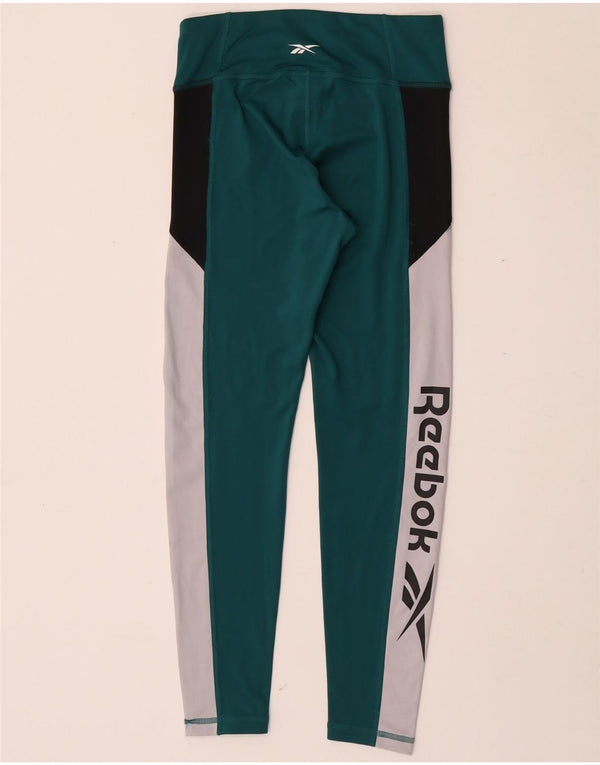 Reebok Womens Graphic Leggings UK 8/10 Small Grün Colourblock Polyester