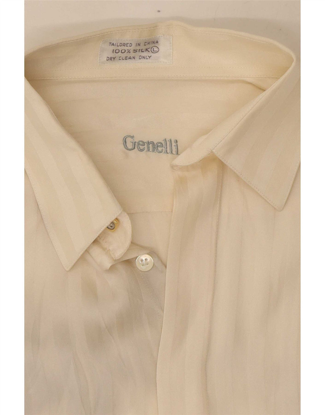 Genelli Damen-Hemdbluse, UK 16, groß, cremefarbene, gestreifte Seide