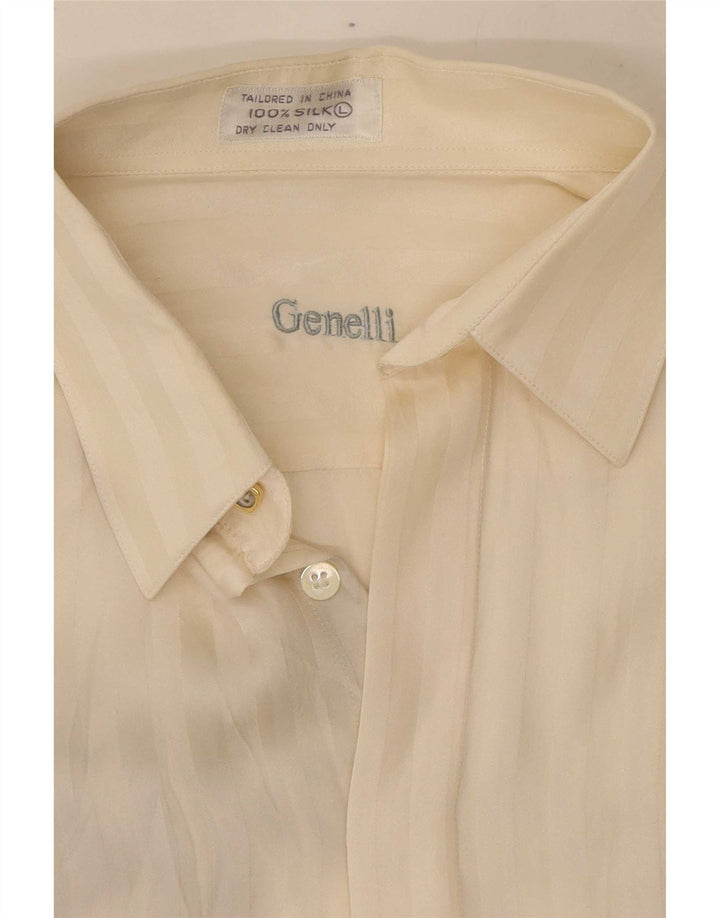 Genelli Damen-Hemdbluse, UK 16, groß, cremefarbene, gestreifte Seide