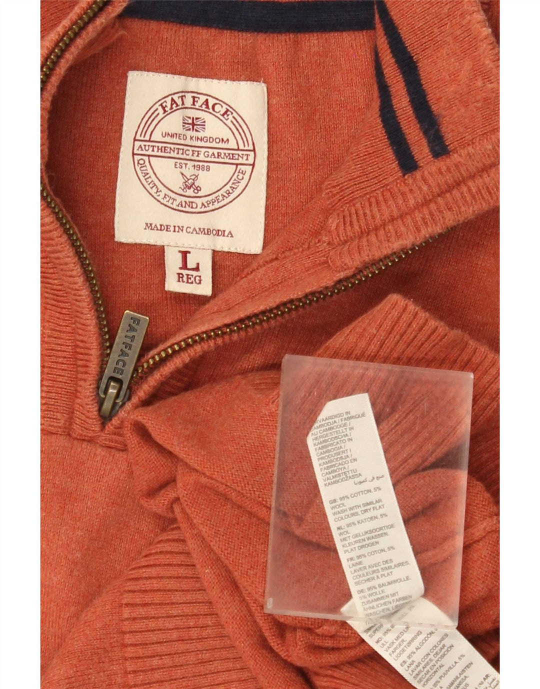 Fat Face Herren-Pullover mit Reißverschluss am Hals, große Baumwolle, Orange