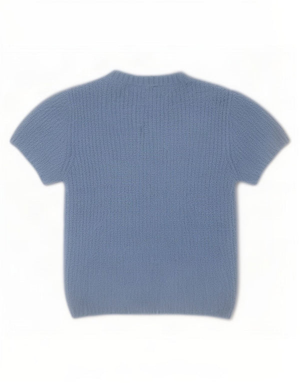 Zara Damen Crop Short Sleeve Crew Neck Pullover Pullover UK 14 Large Blau