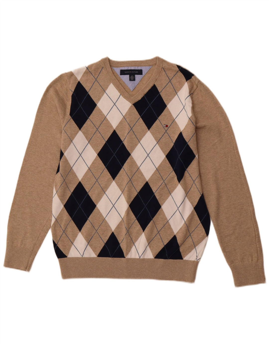 TOMMY HILFIGER Herren Pullover mit V-Ausschnitt Mittelbeige Argyle/Diamant