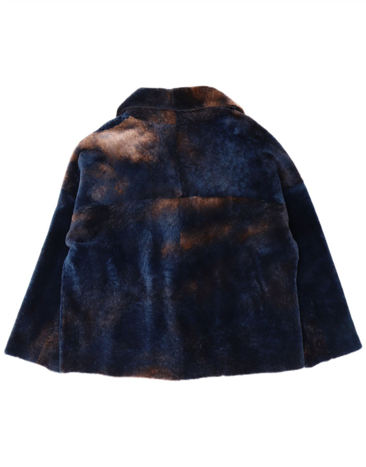 VINTAGE Damen Übergroße Pelzjacke IT 50 XL Marineblaues Lammleder