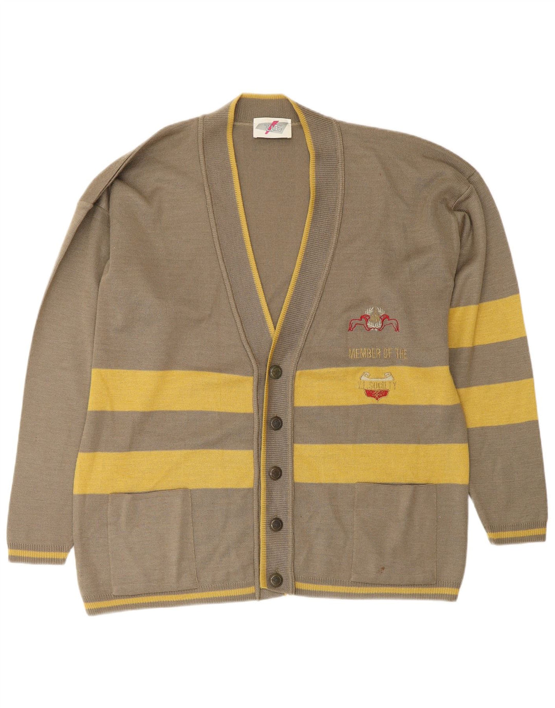 VINTAGE Herren-Strickjacke mit lockerer Passform, großes grün gestreiftes Polyamid