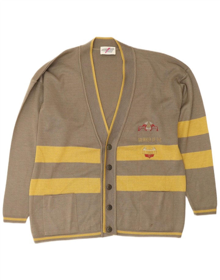 VINTAGE Herren-Strickjacke mit lockerer Passform, großes grün gestreiftes Polyamid