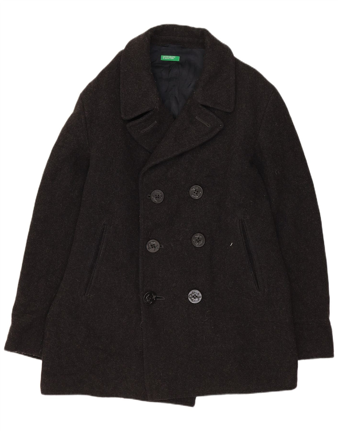 Benetton Herren Pea Coat IT 48 Mittelgraue Wolle