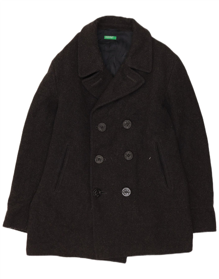 Benetton Herren Pea Coat IT 48 Mittelgraue Wolle