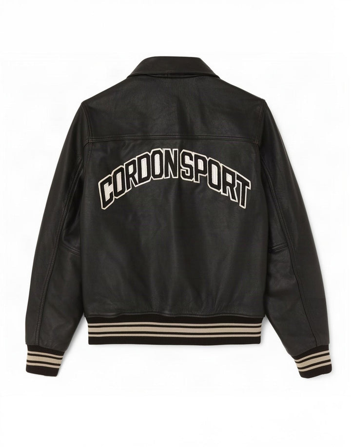 Cordon Herren-Lederjacke mit Grafik, UK 38, mittelschwarz