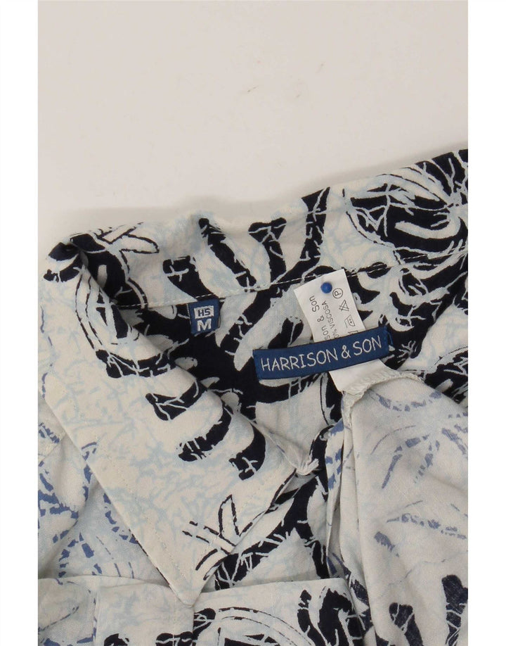 Harrison & Son Herren-Kurzarmhemd aus mittelblauer Viskose mit Blumenmuster