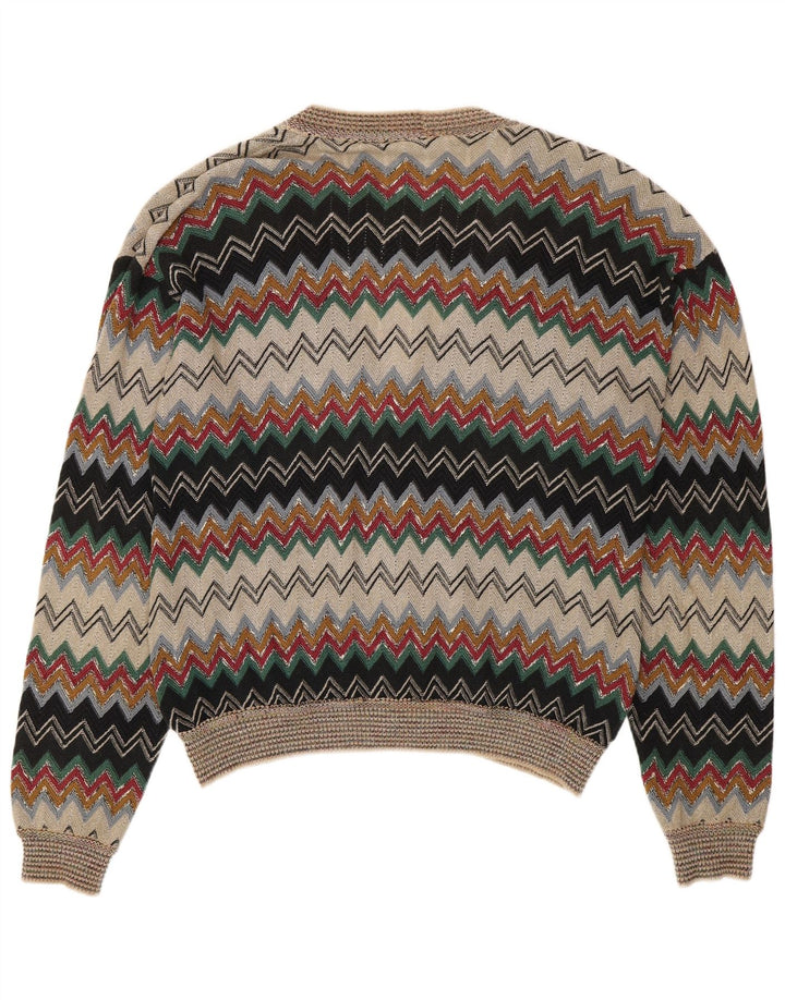 Vintage Herren Cardigan Pullover IT 50 Medium Mehrfarbig Chevron Leinen