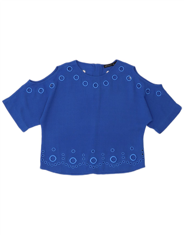 KAREN MILLEN Übergroßes Crop-Blusenoberteil für Damen, Größe S, UK 10, Blau, Polyester