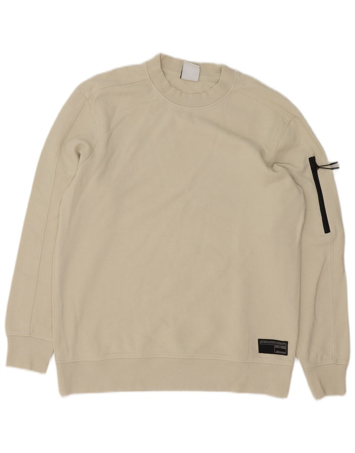 Zara Herren-Sweatshirt, Pullover, Größe S, cremefarbene Baumwolle