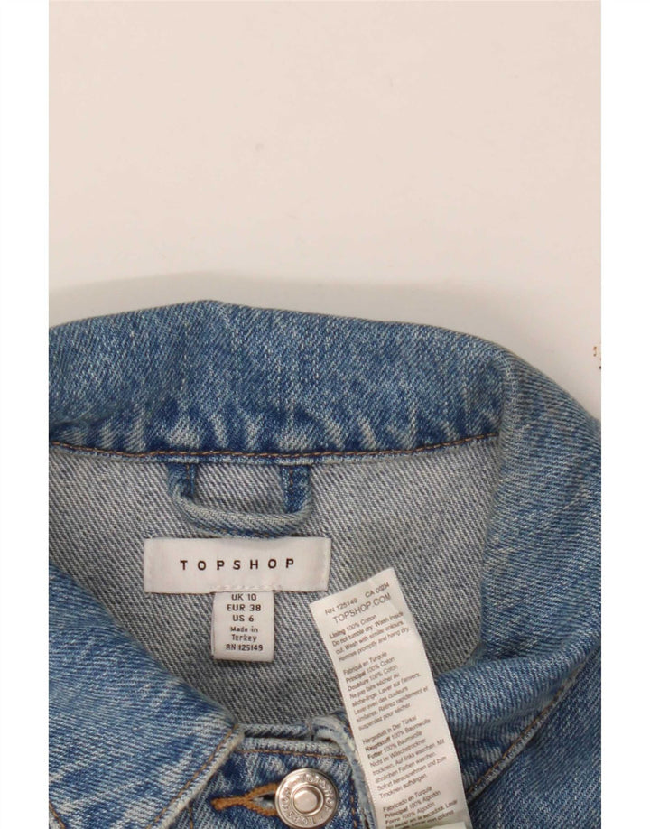 Topshop Damen Crop Denim Jacke UK 10 Small Blau Baumwolle