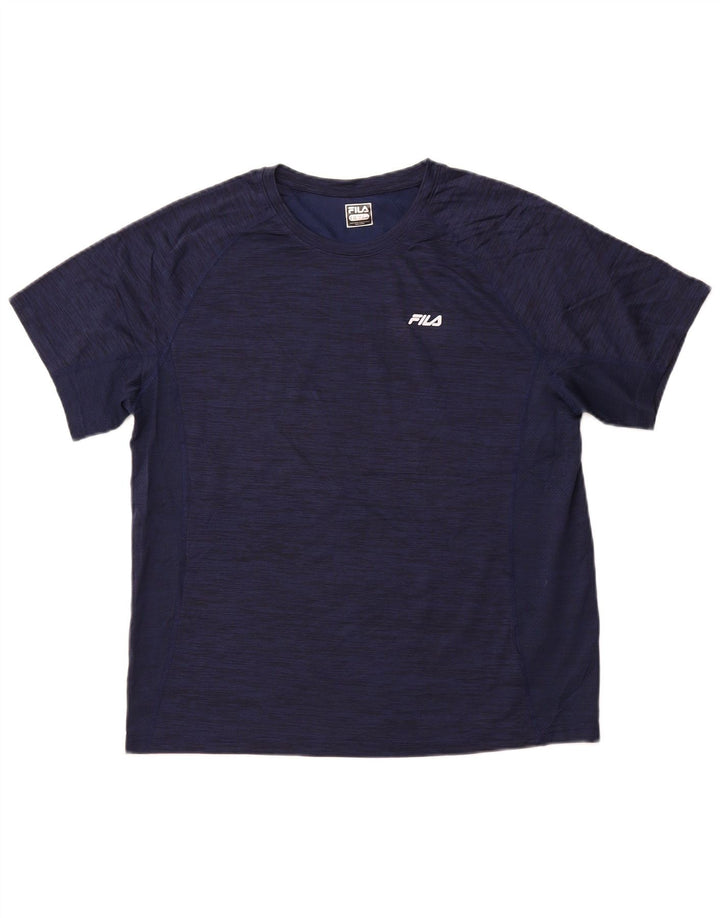FILA Herren-T-Shirt-Oberteil, Mittelgroßes, marineblau meliertes Polyester