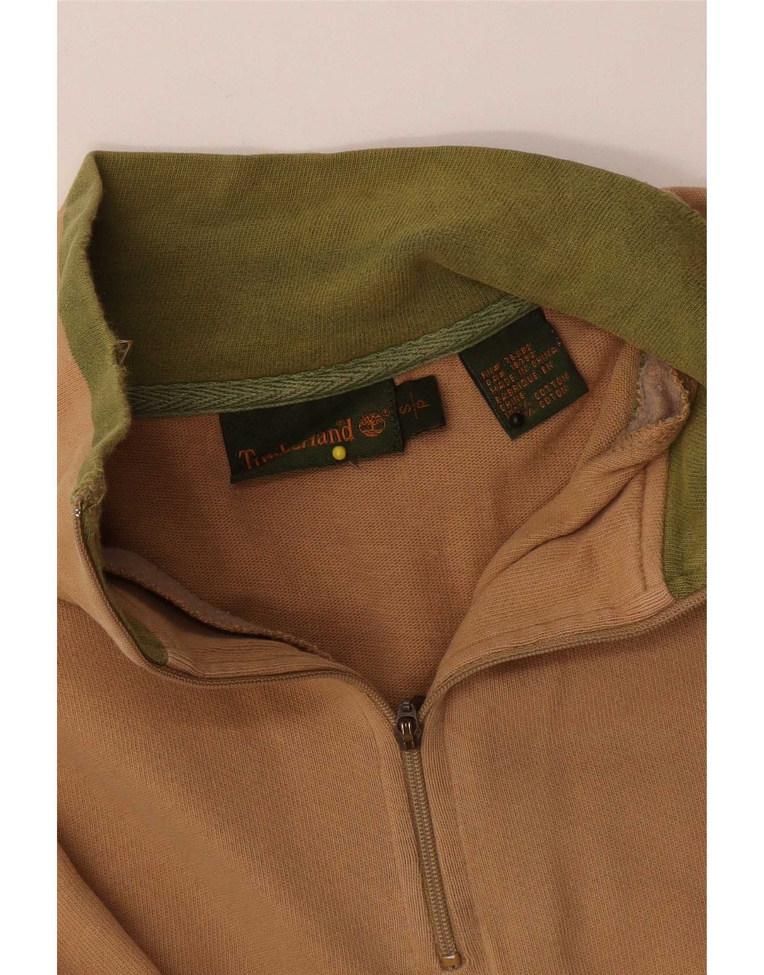 Timberland Herren-Sweatshirt mit Reißverschluss am Hals, Größe S, beige, Baumwolle