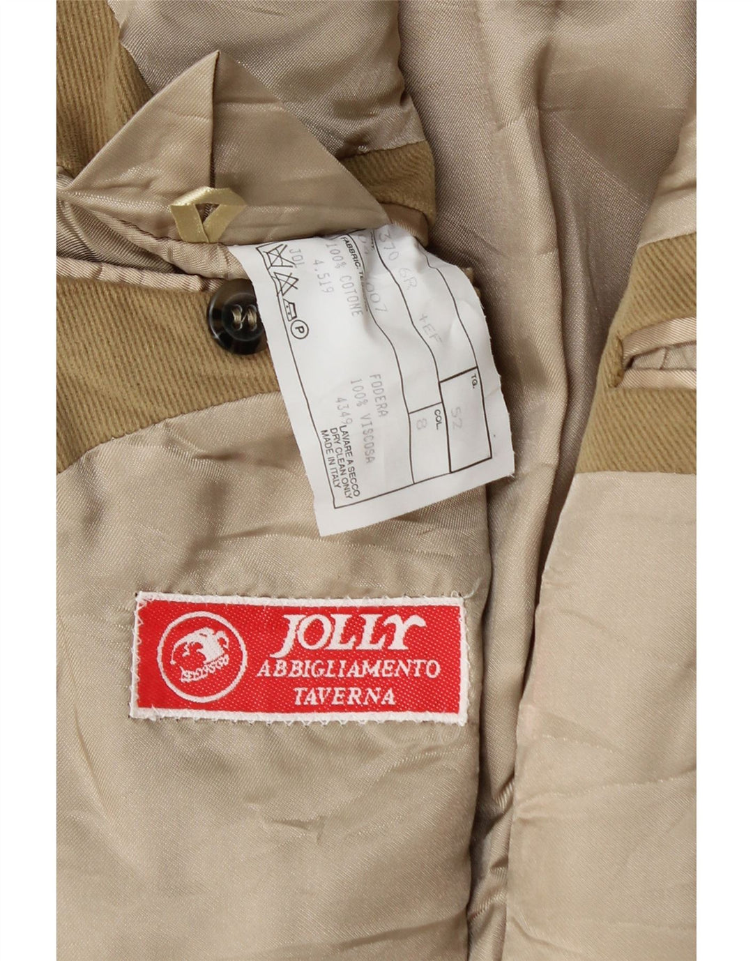 Velluto Duca Visconti Herren 3-Knopf-Blazerjacke IT 52 XL Beige Baumwolle