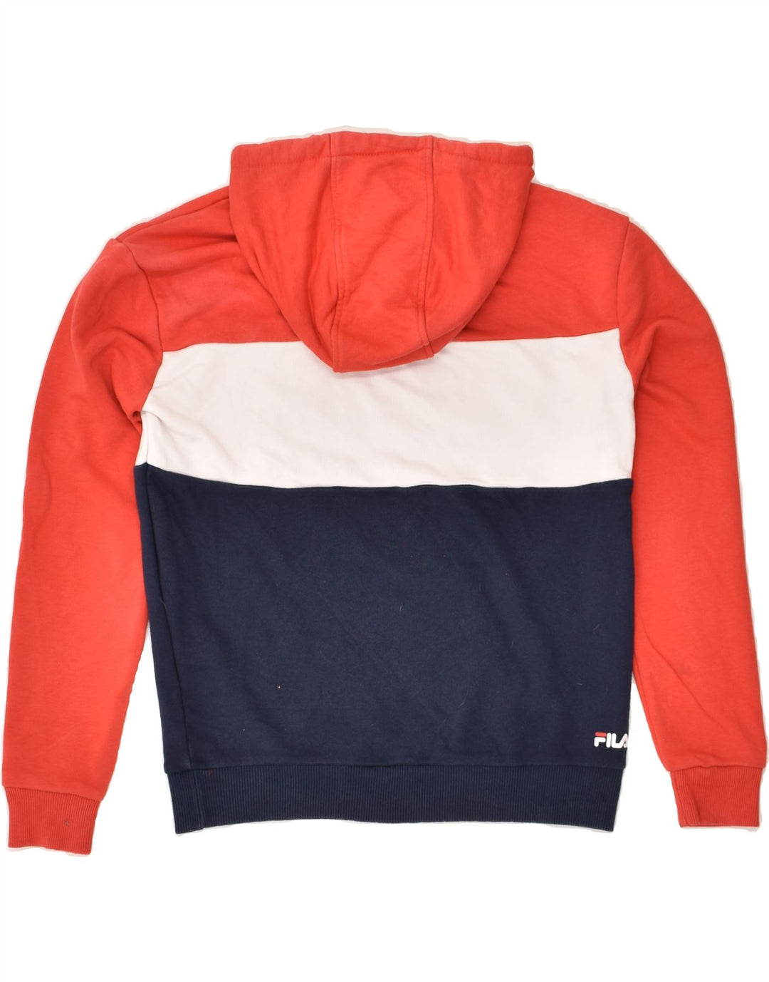 FILA Mens Graphic Hoodie Jumper XS Navy Blue Colourblock Cotton | Vintage Fila | Thrift | Second-Hand Fila | Used Clothing | Messina Hembry 