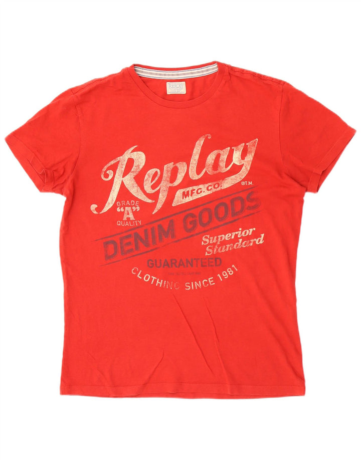Replay Herren Grafik-T-Shirt-Oberteil Mittelrot