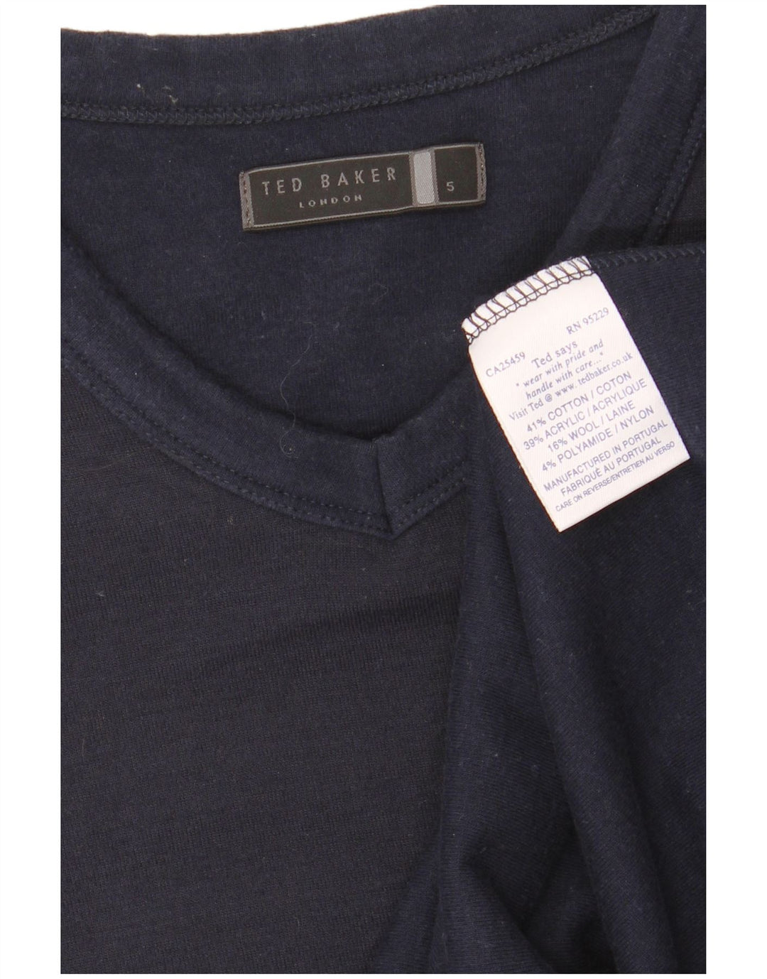 TED BAKER Herren-Pullover mit V-Ausschnitt, Größe 5, XL, marineblaue Baumwolle
