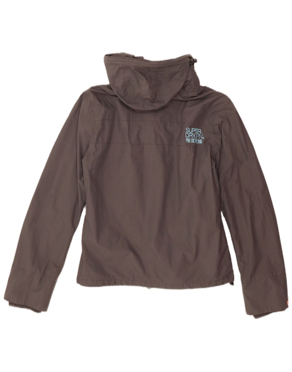 Superdry Damen-Windbreakerjacke mit grafischer Kapuze, UK 14, großes graues Nylon