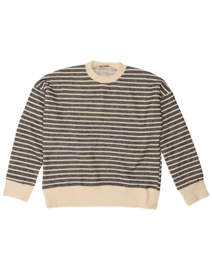 ZARA Damen-Pullover mit Rundhalsausschnitt, Gr. 14, Mittelschwarz, gestreift, Polyester