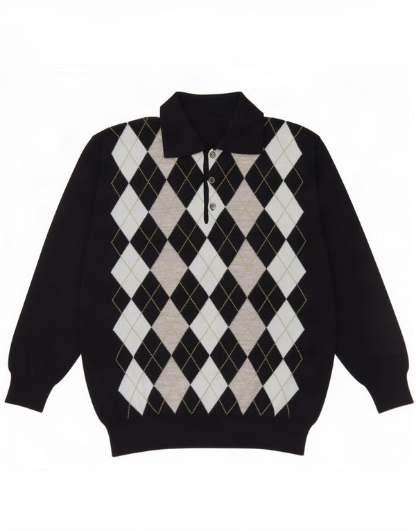 Vintage Herren Rollkragenpullover Pullover 2XL Marineblau Argyle/Diamant
