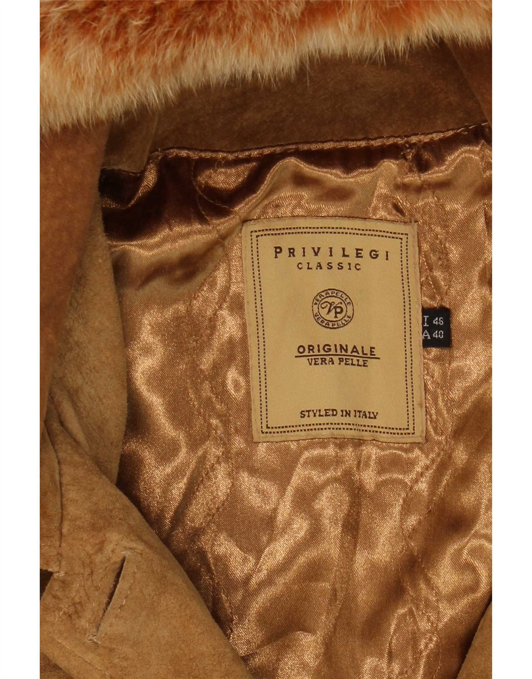 Privilegi Damen Wildledermantel mit Kapuze IT 46 Large Beige Leder