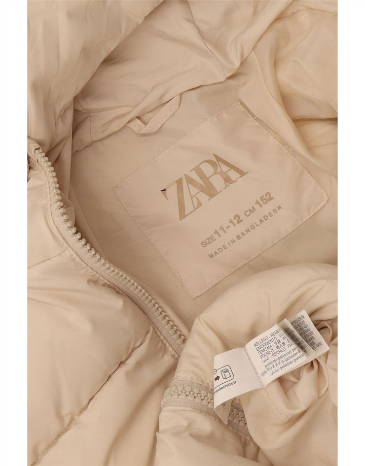 Zara Wattierte Jacke mit Kapuze für Mädchen, 11–12 Jahre, beige, Polyester