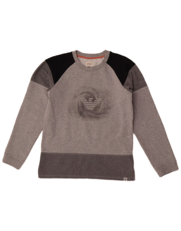 Armani Junior-Mädchen-Sweatshirt mit Grafik, 11–12 Jahre, graues Farbblockdesign
