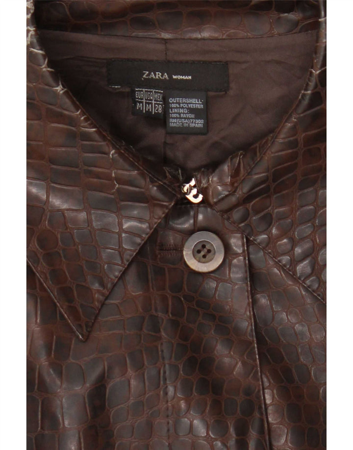 Zara Damen Kunstledermantel UK 12 Mittelbraunes Polyester mit Animal-Print