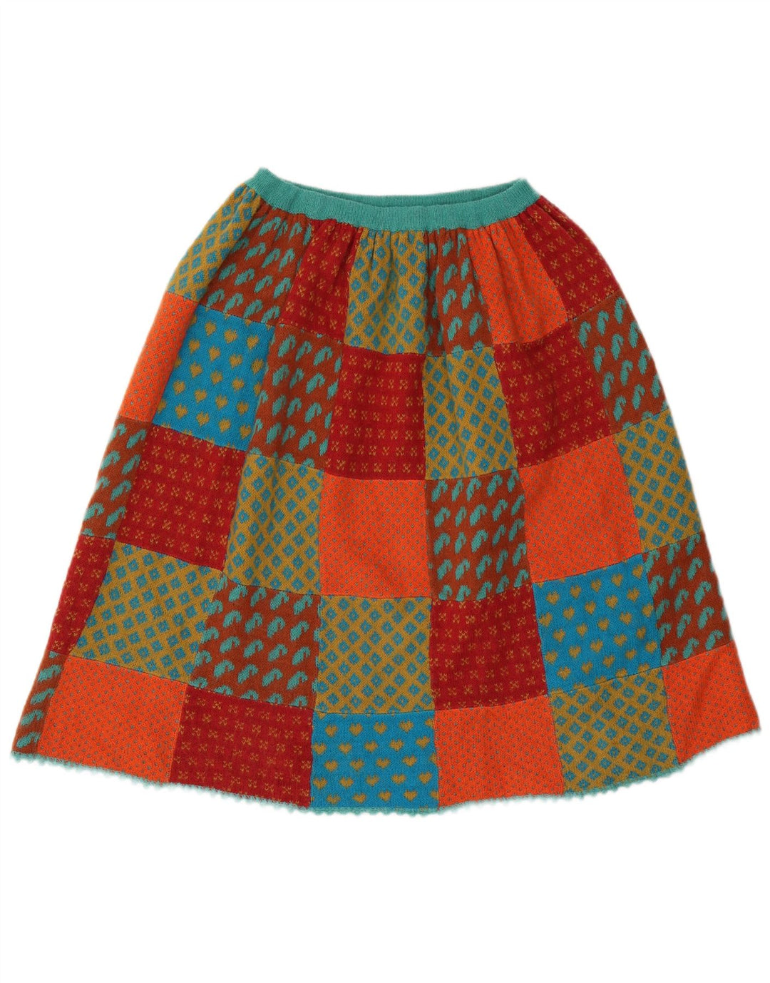 Vintage Damen Strick A-Linie Rock W26 Kleines mehrfarbiges Patchwork