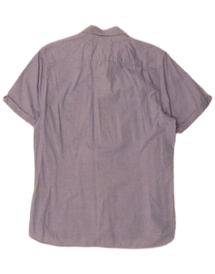 Ted Baker Herren-Kurzarmhemd, Größe 4, groß, blau gefleckte Baumwolle