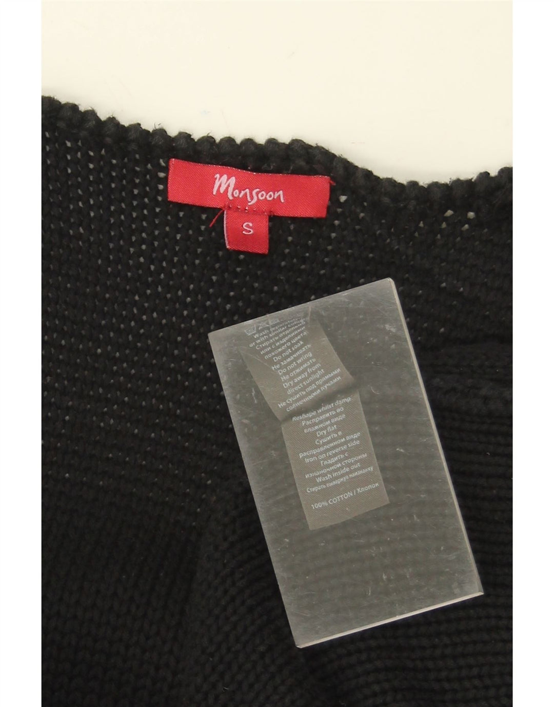 MONSOON Womens Longline Open Cardigan Sweater UK 8 Small Black Cotton Vintage Monsoon and Second-Hand Monsoon from Messina Hembry 