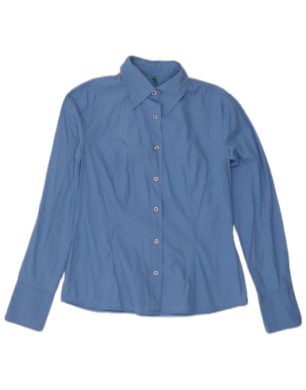 Benetton Damen-Hemd UK 14 aus mittelblauer Baumwolle