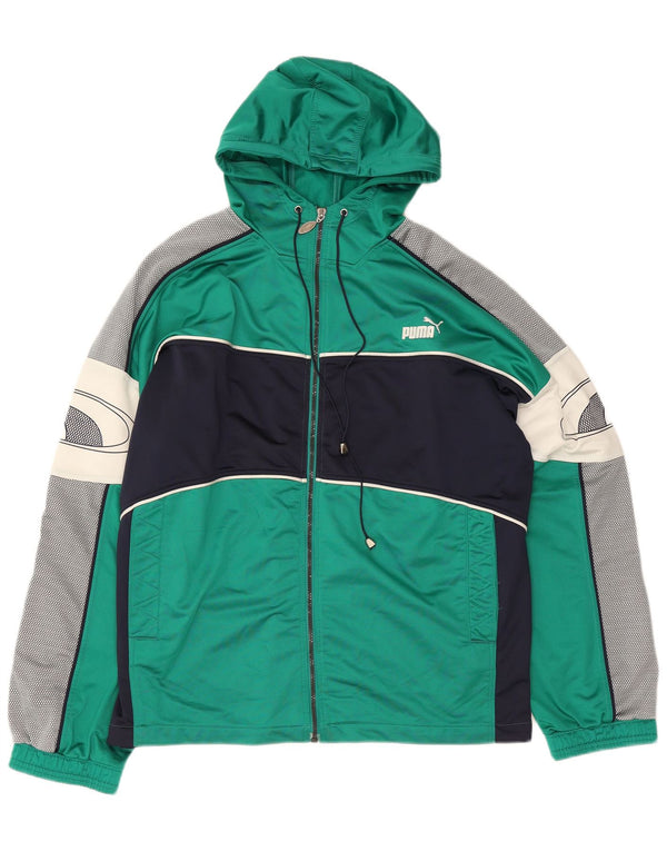 Puma Herren-Trainingsanzug mit Kapuze und Grafik, XL, grünes Farbblock-Polyester