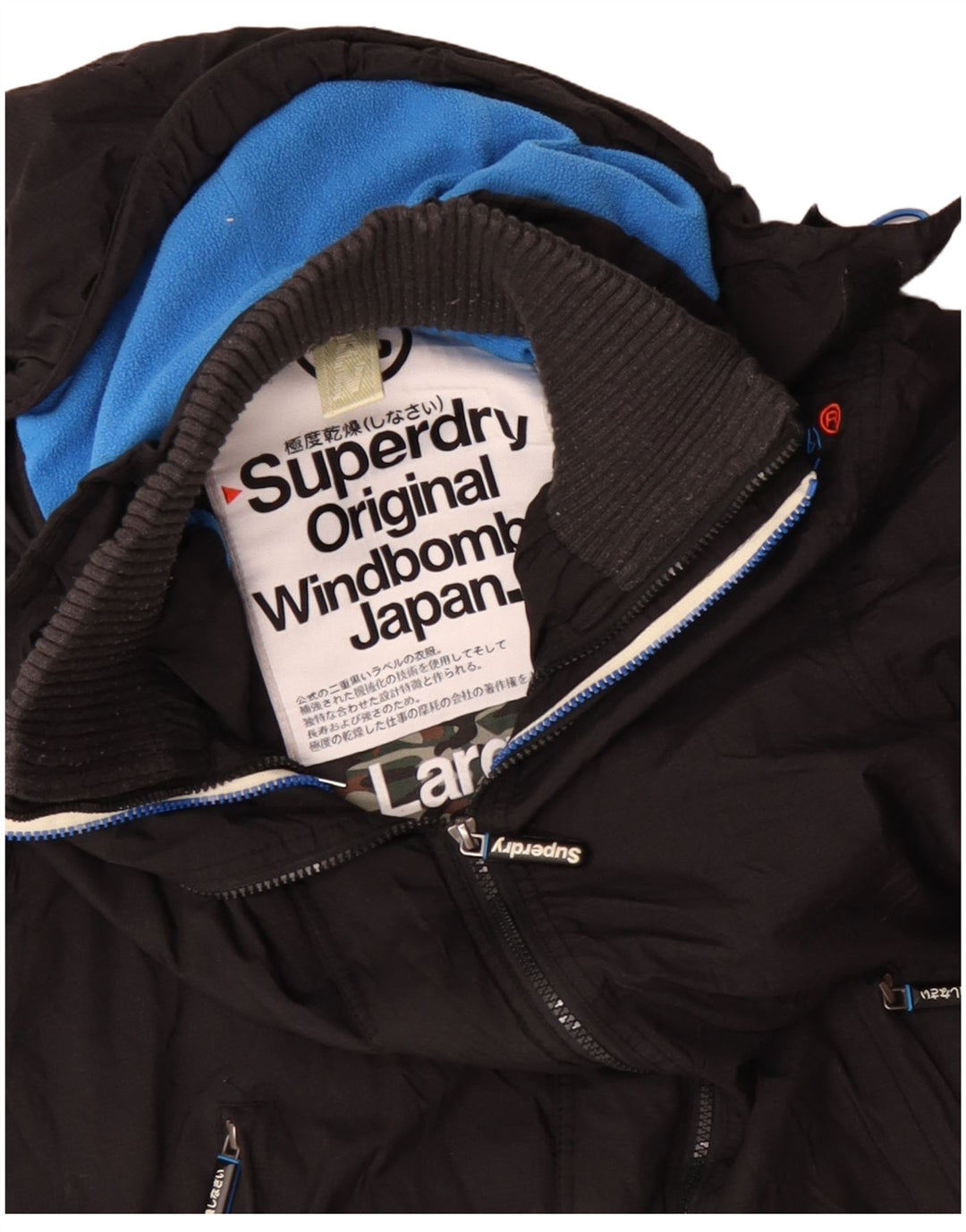 Superdry Herren Windbomber Kapuzen-Windbreakerjacke UK 40 Large Schwarz