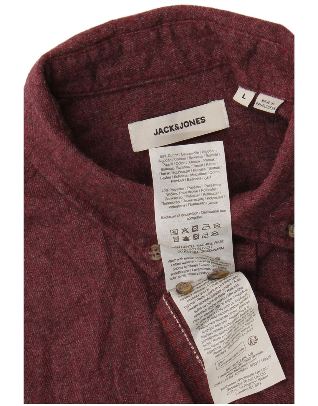 JACK & JONES Herren-Flanellhemd, groß, Burgunderrot, Baumwolle