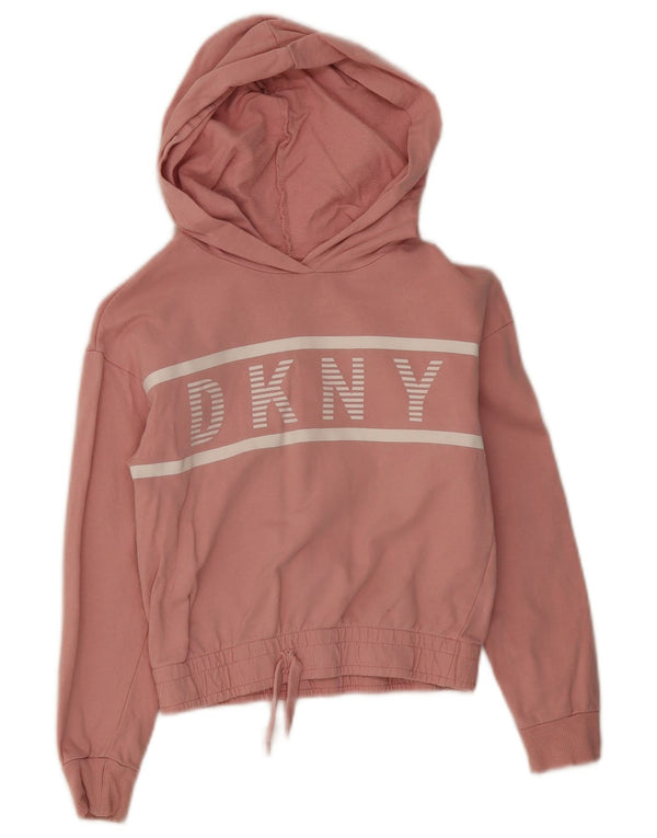 Dkny Mädchen-Pullover mit grafischem Kapuzenpullover, 7–8 Jahre, rosafarbene Blockfarben-Baumwolle