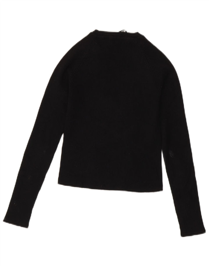 ZARA Damen Pullover mit bauchfreiem U-Boot-Ausschnitt, Gr. 8, Größe S, schwarze Viskose