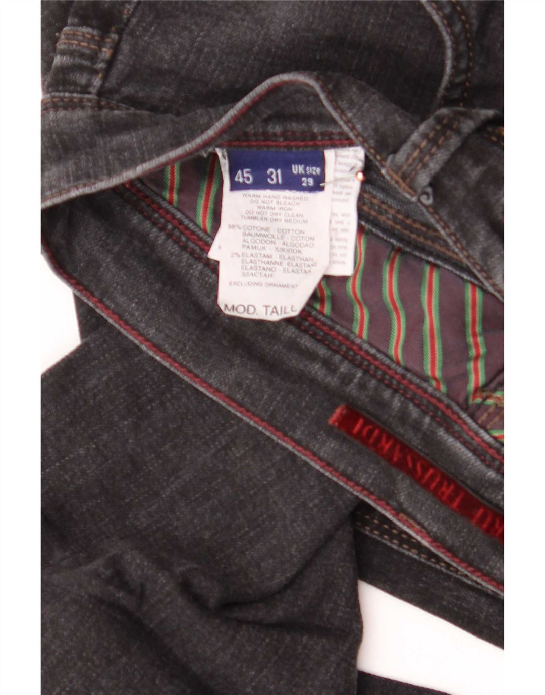 Trussardi Herren Straight Jeans W29 L32 Graue Baumwolle