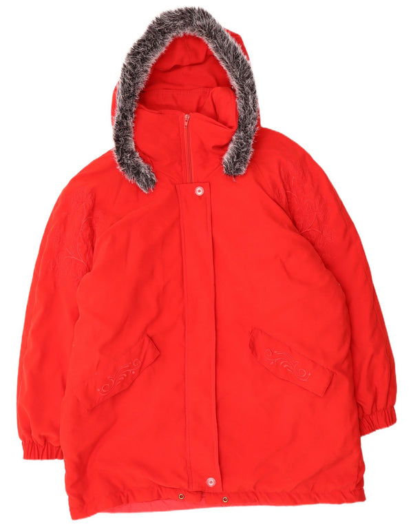Vintage Womens Hooded Oversized Padded Coat UK 16 Large Red Floral