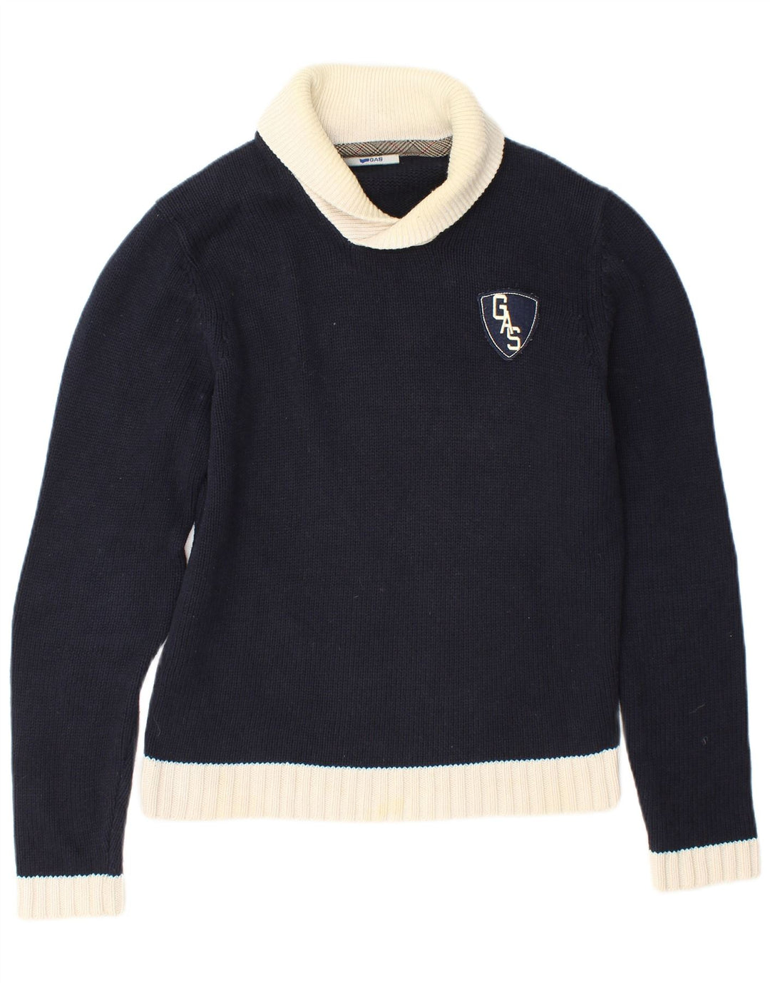 Gas Herren-Pullover mit Schalkragen, mittelgroße marineblaue Colourblock-Baumwolle