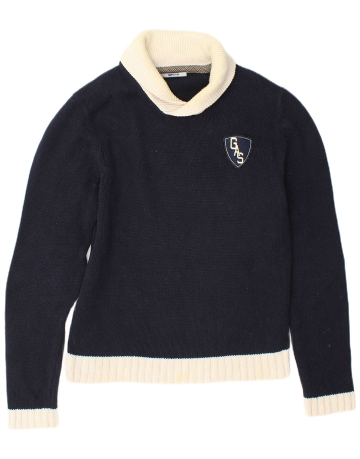 Gas Herren-Pullover mit Schalkragen, mittelgroße marineblaue Colourblock-Baumwolle