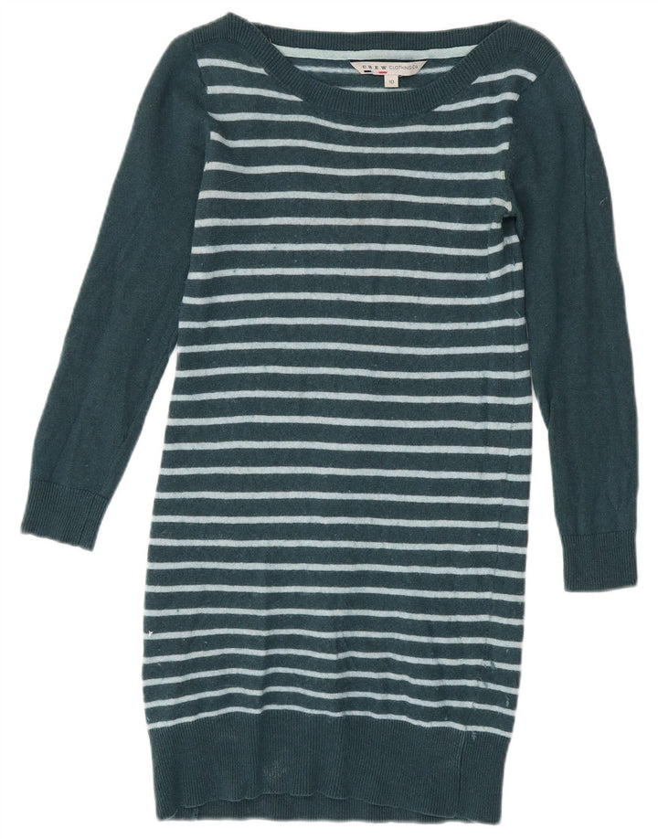 CREW CLOTHING Damen Langarm-Pulloverkleid UK 10 Small Grün gestreift